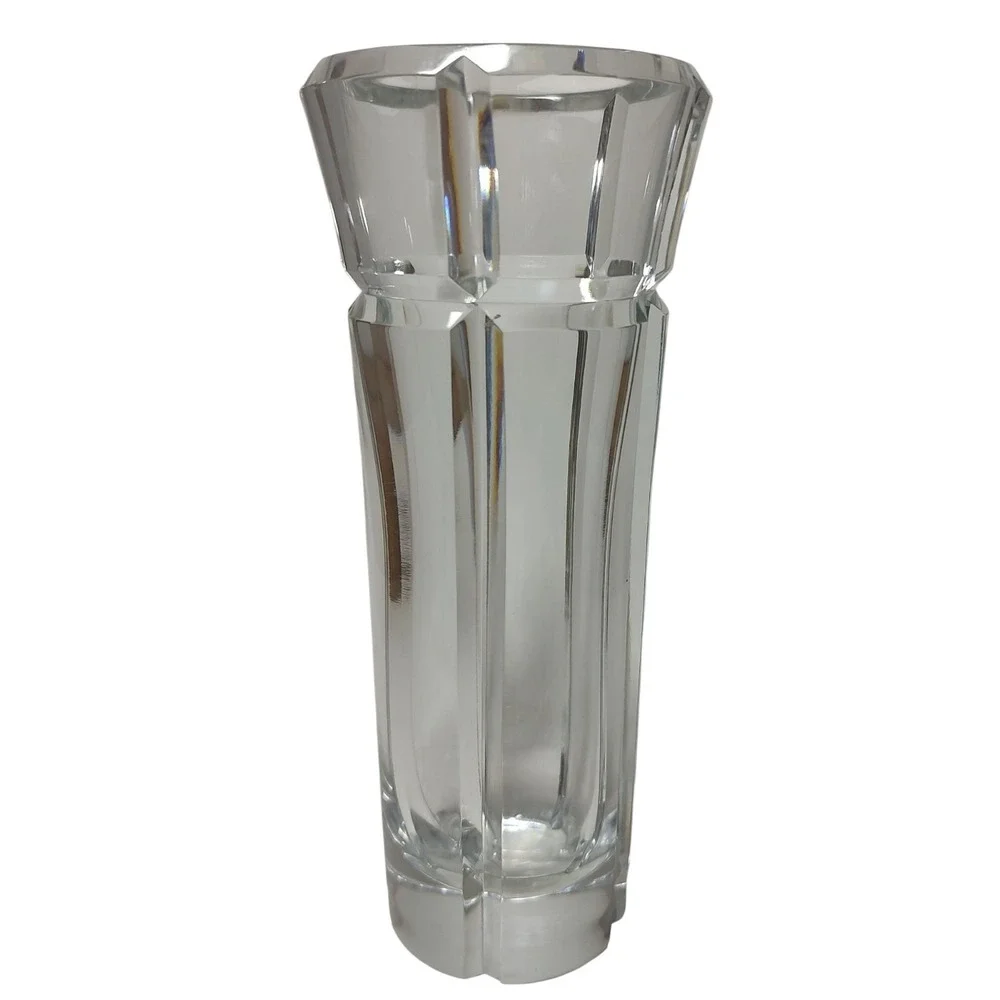 Mikasa Crystal Flower Vase Heavy‎ Contemporary Grooved Made in Yugoslavia